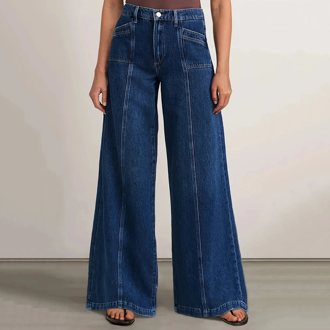 Micro-Flared Wide-Leg Mid-Waist Jeans