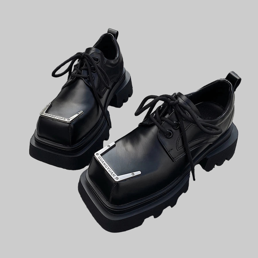 Luxury Punk Gothic Square-Toe Leather Boots