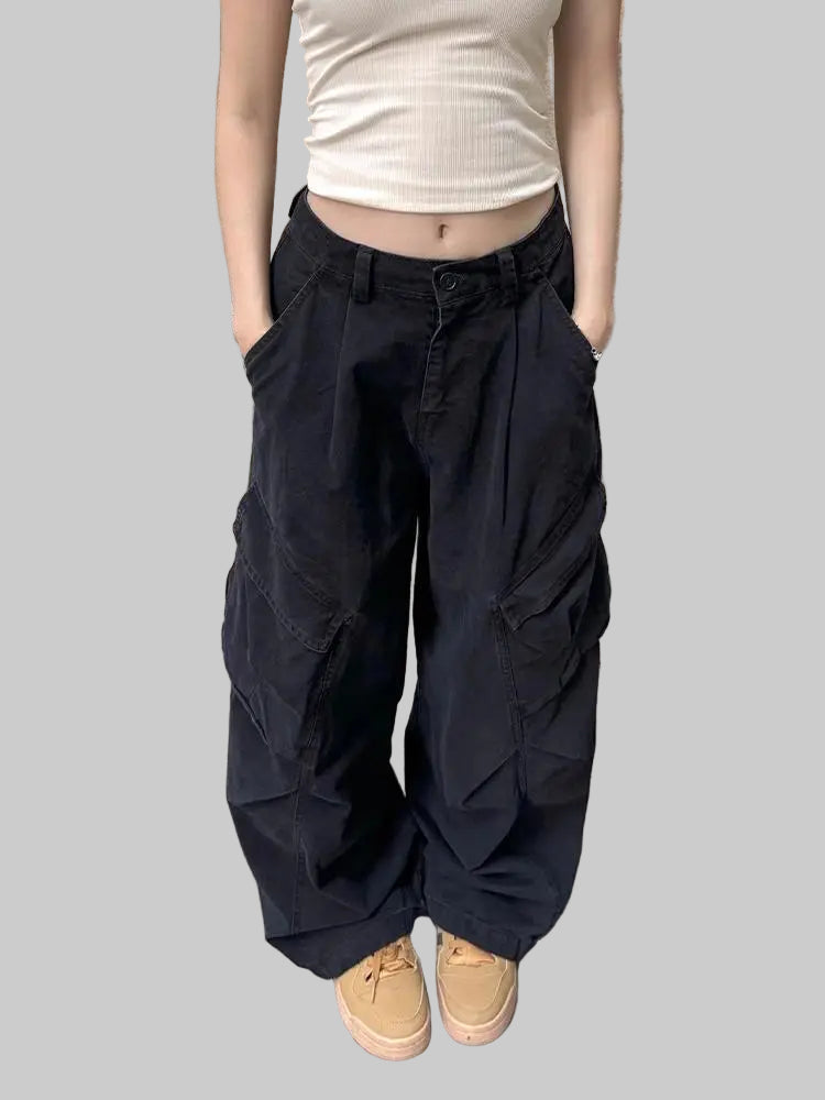 Loose High Waist Wide Leg Casual Cargo Pants