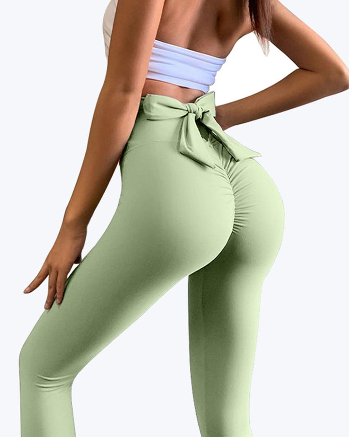 Seamless Yoga Leggings with Back Waist Bowknot Detail
