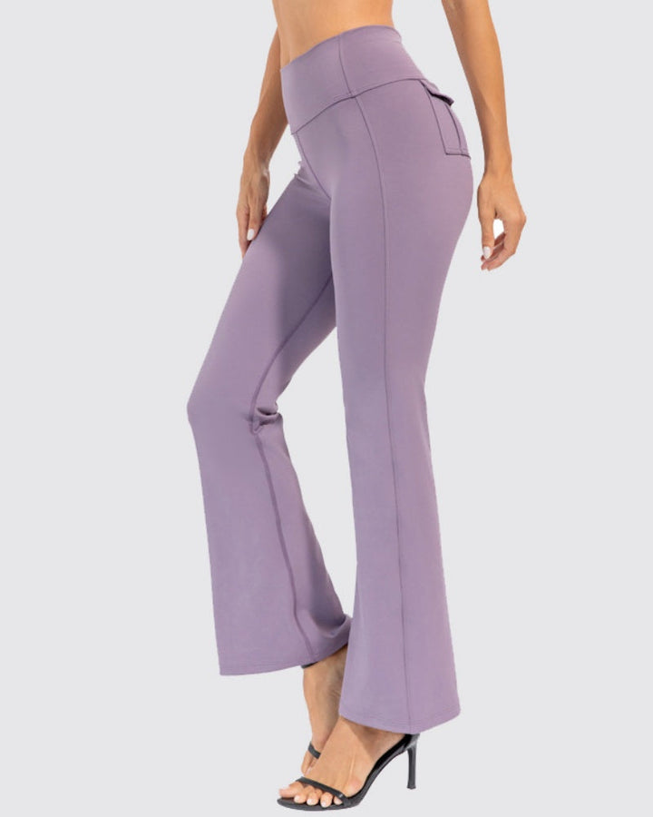 Peach High-Waisted Flared Yoga Pants for Stretch and Comfort - Hip Lift Design
