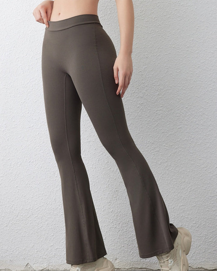 Peach V-Neck Folded Leggings with Hip-Lifting Yoga Flare Design