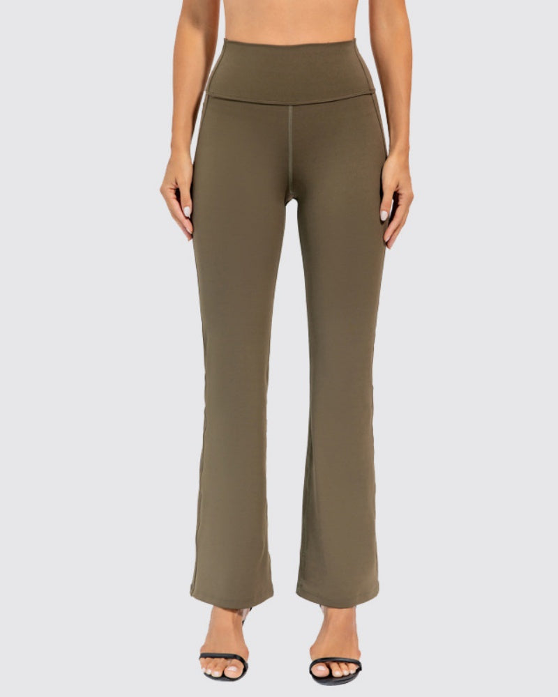 Peach High-Waisted Flared Yoga Pants for Stretch and Comfort - Hip Lift Design