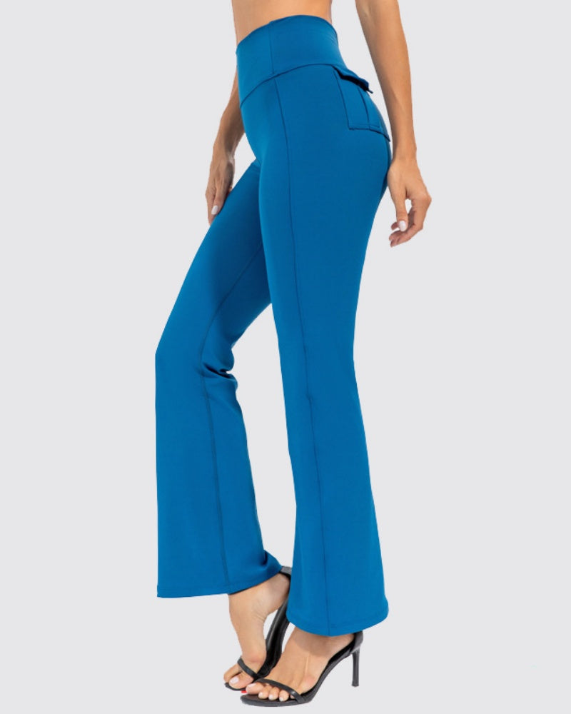 Peach High-Waisted Flared Yoga Pants for Stretch and Comfort - Hip Lift Design