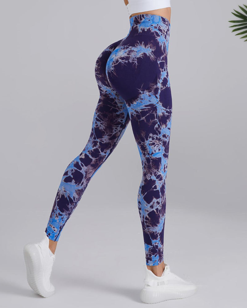 High-Stretch Tie-Dye Scrunch Butt Lifting Yoga Pants with Wideband Waist