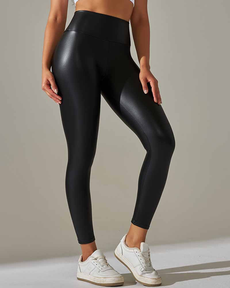 High-Waisted Stretchy Faux Leather Skinny Pants