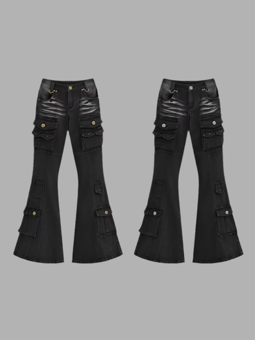 Low Waist Distressed Gothic Cargo Jeans