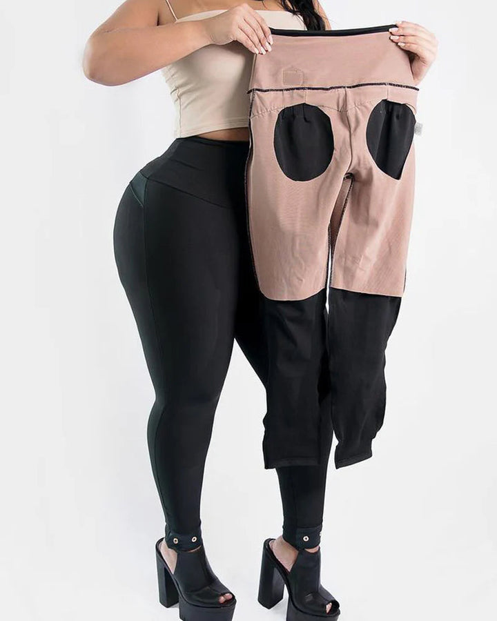 High-Waisted Tummy Control Leggings with Butt Lifting Design - Comfortable Stretch Slimming Skinny Pants with Zipper