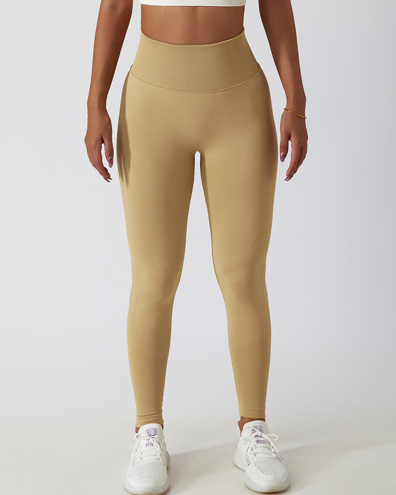High-Waisted Breathable Yoga Leggings with Seamless PO-Lift Knit Design