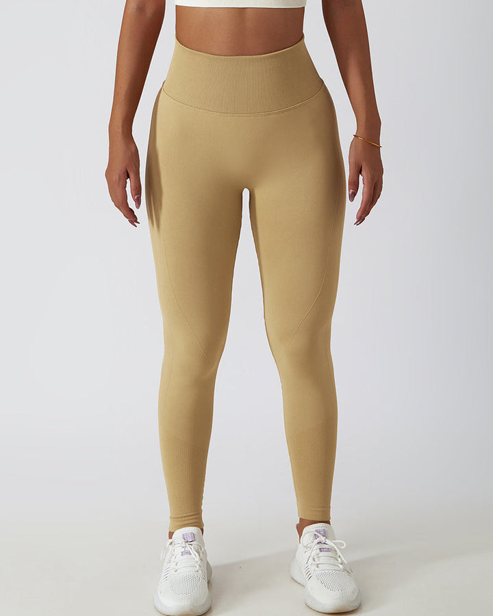 High-Waisted Breathable Yoga Leggings with Seamless PO-Lift Knit Design