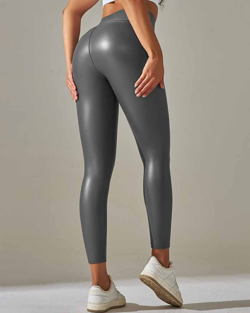 High-Waisted Stretchy Faux Leather Skinny Pants