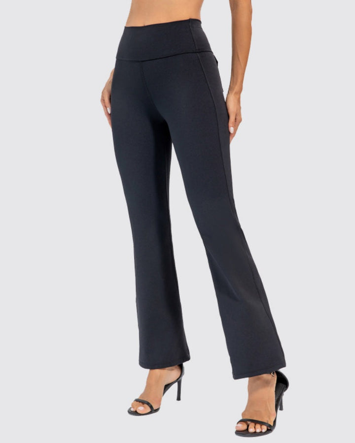 Peach High-Waisted Flared Yoga Pants for Stretch and Comfort - Hip Lift Design