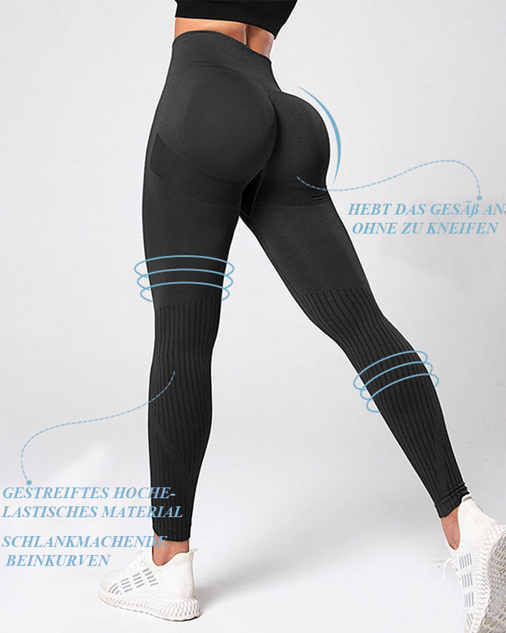 Seamless High-Waisted Striped Butt-Lifting Yoga Leggings with Scrunch Design