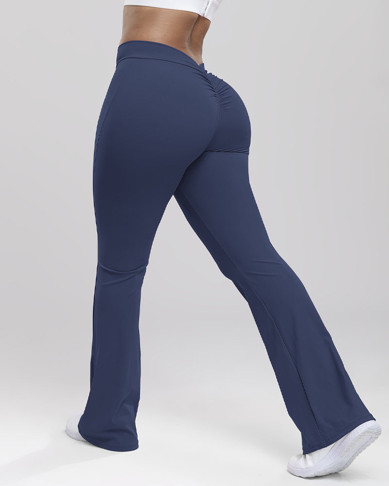Flared Yoga Pants with Deep V Back - Squat-Proof Fitness Leggings