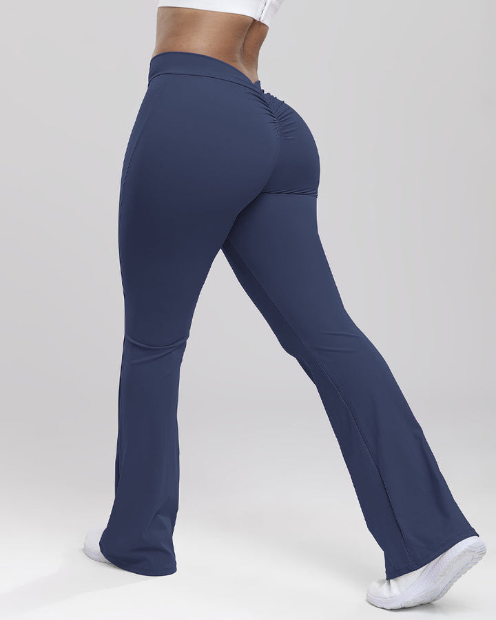 Flared Yoga Pants with Deep V Back - Squat-Proof Fitness Leggings