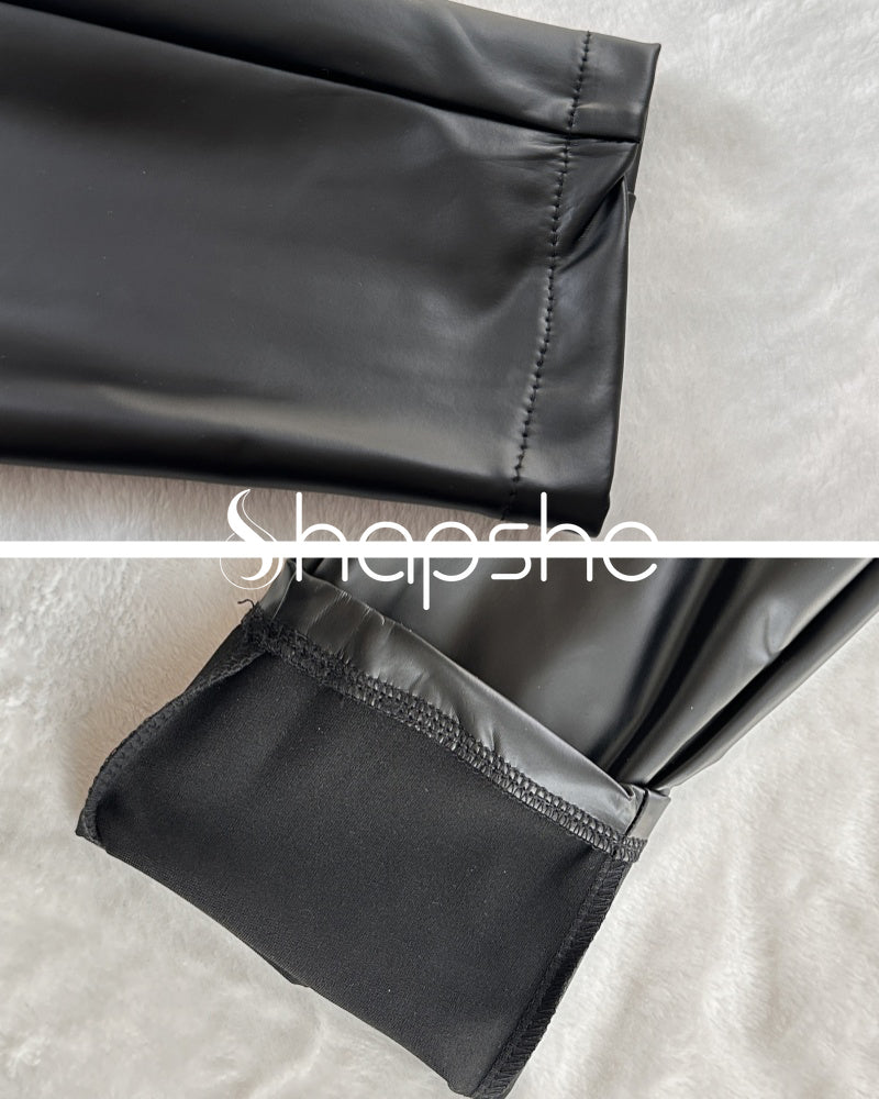 Sleek Solid Color Curvy Leather Leggings