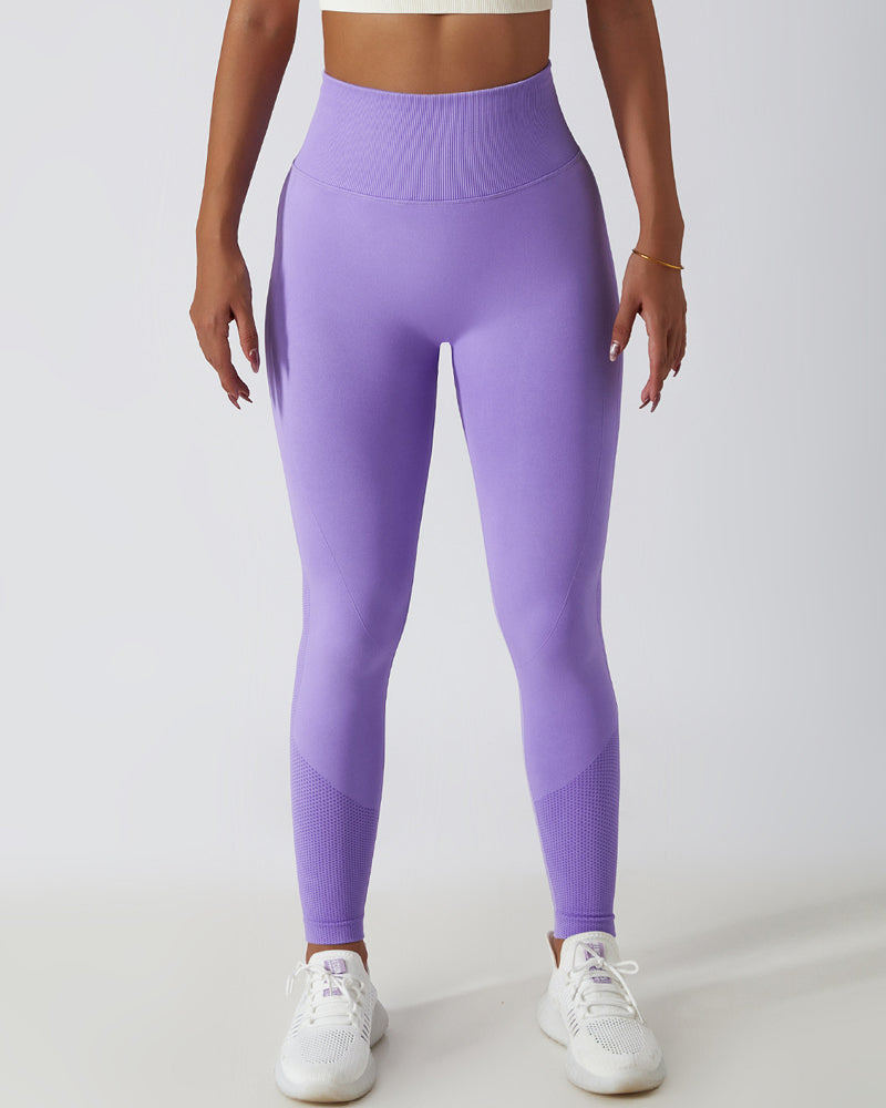 High-Waisted Breathable Yoga Leggings with Seamless PO-Lift Knit Design