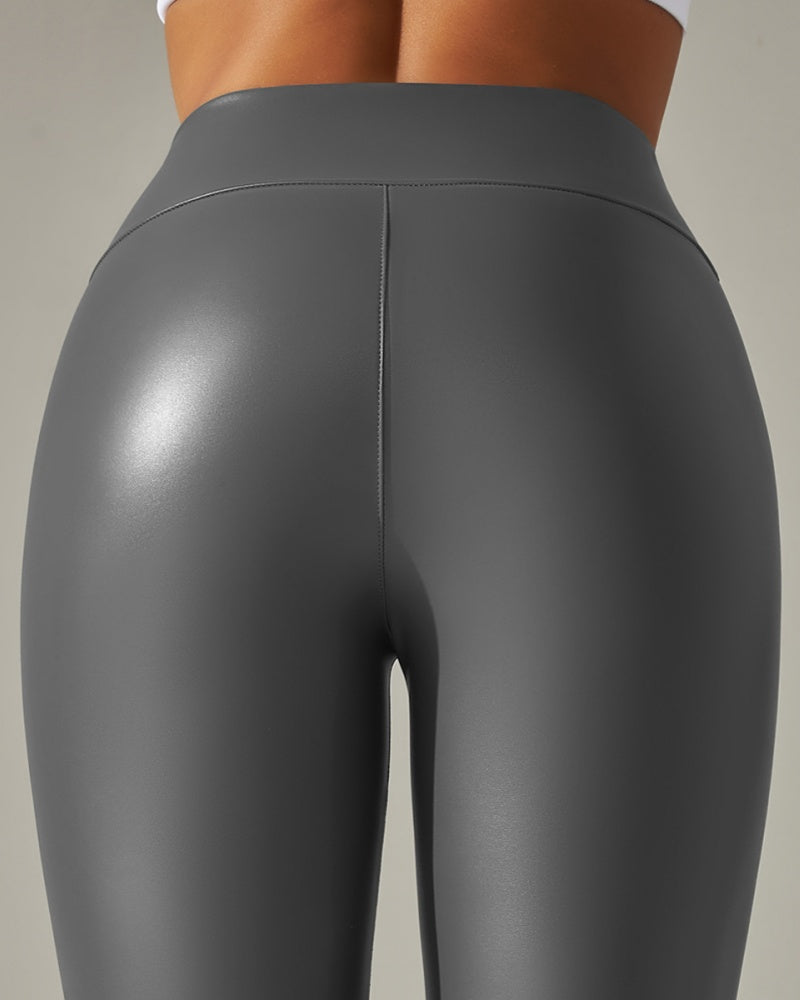 Colorful High-Waisted PU Leather Yoga Pants for Women