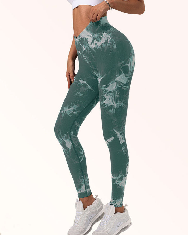 Seamless Tie-Dye Stretch Leggings with Tummy Control for Yoga and Sports