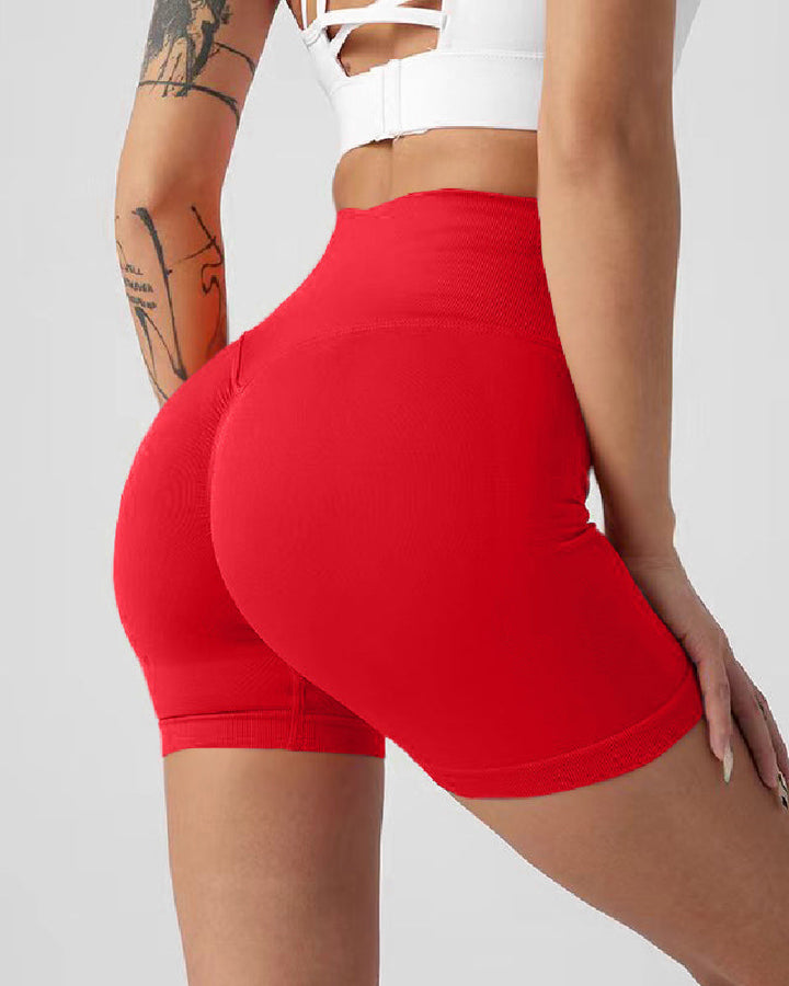 High-Waisted Seamless Yoga Shorts with Butt Lift - Solid Fitness Style