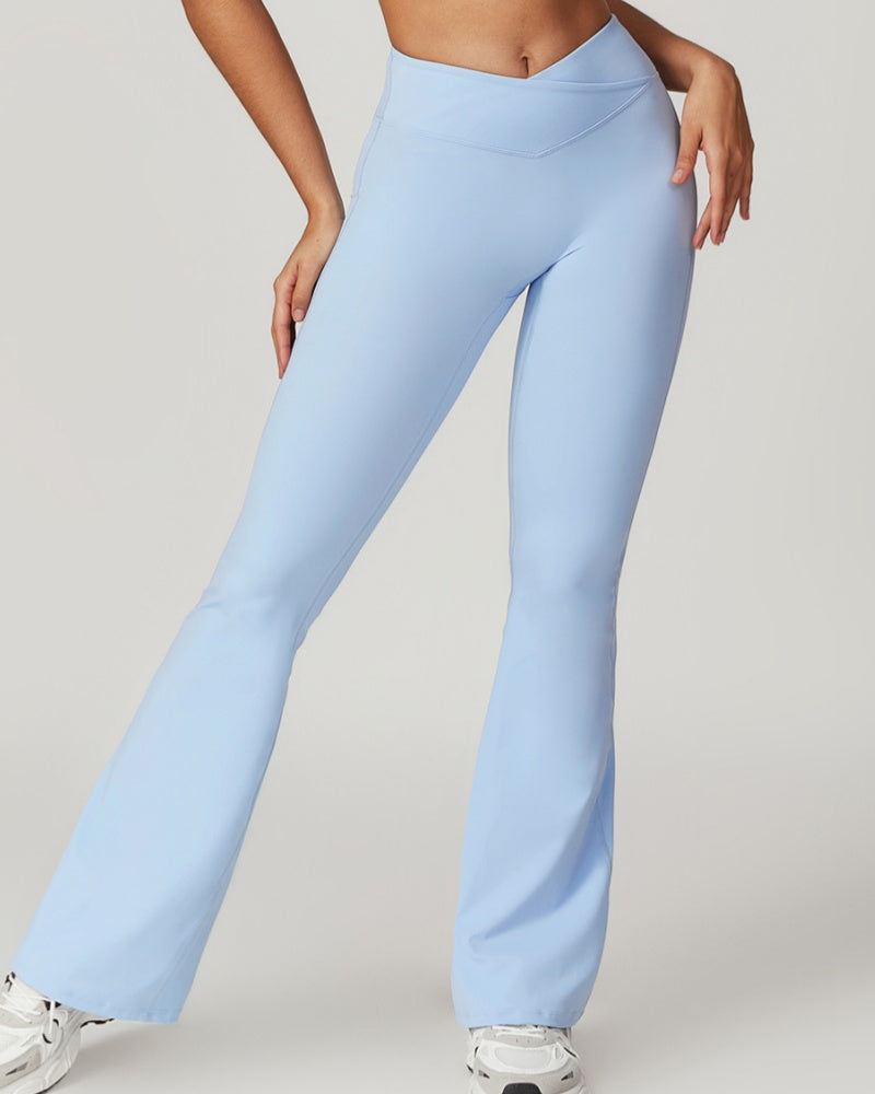 High-Waisted Crossover Flared Yoga Pants with Hip Lift and Quick-Dry Fabric