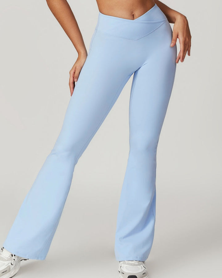 High-Waisted Crossover Flared Yoga Pants with Hip Lift and Quick-Dry Fabric