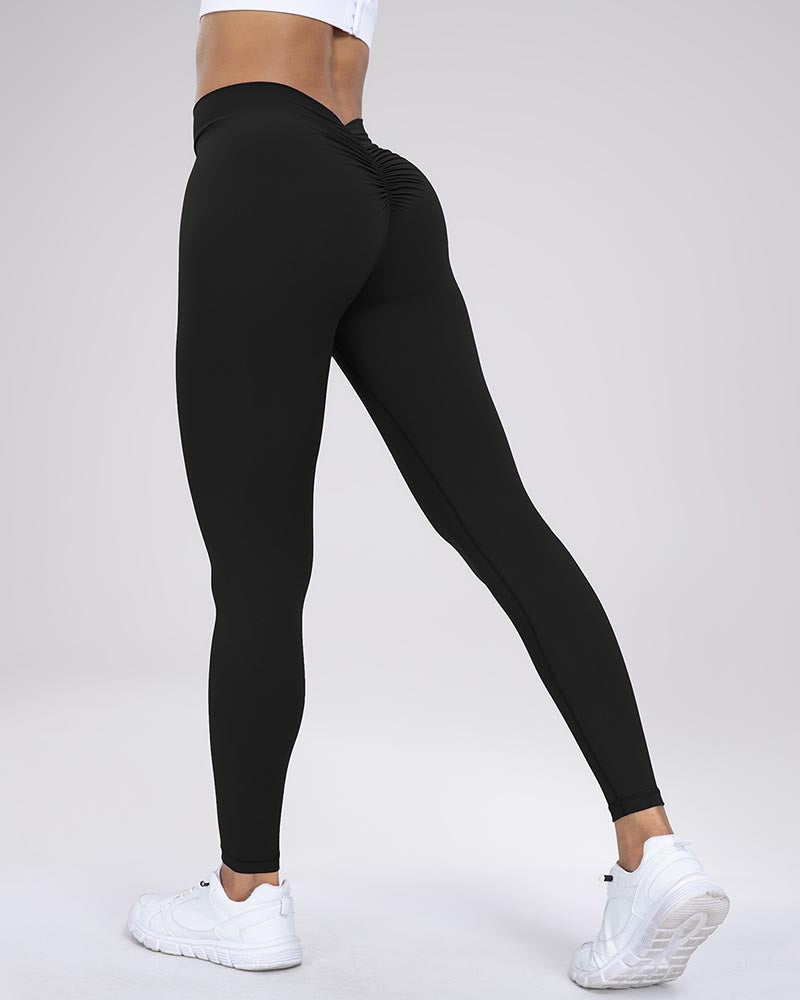 High-Waisted V-Back Scrunch Butt Yoga Leggings - Ultra-Soft Workout Pants