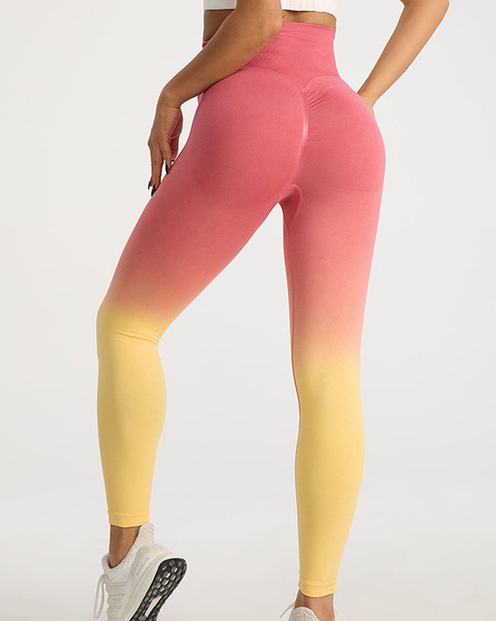 Quick-Dry Gradient Peach High-Waisted Yoga Pants with Hip Lift