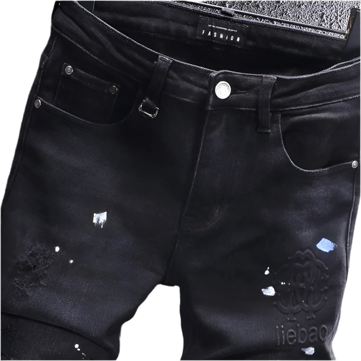 Retro Stretch Slim Fit Patched Ripped Jeans