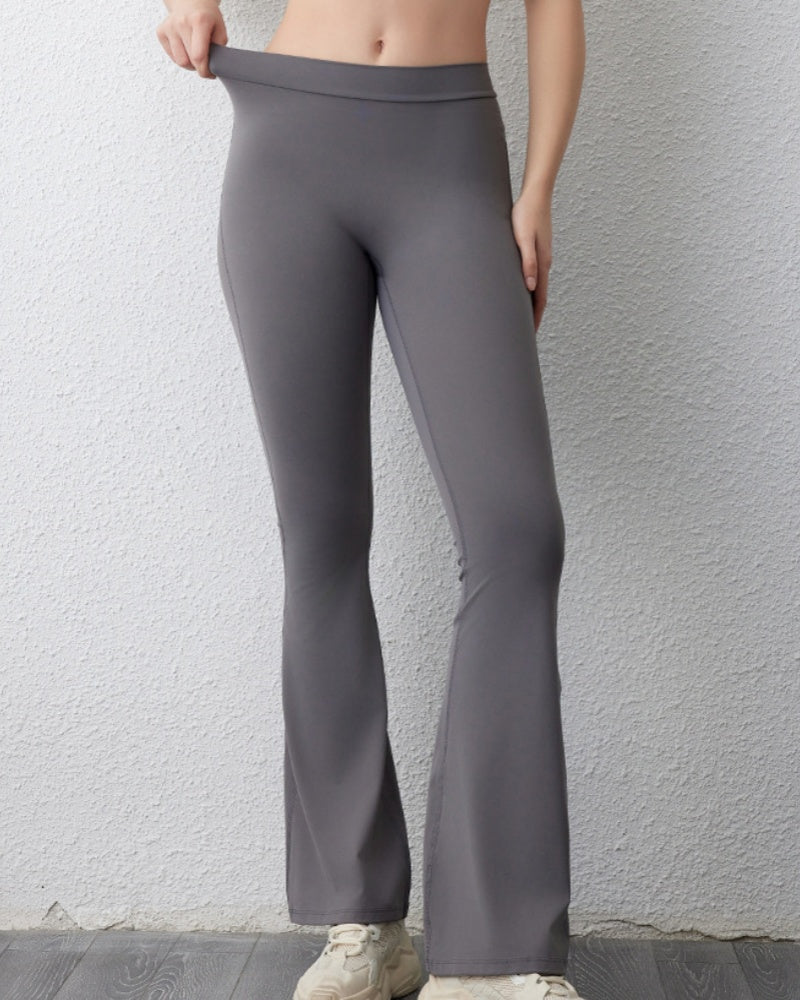 Peach V-Neck Folded Leggings with Hip-Lifting Yoga Flare Design