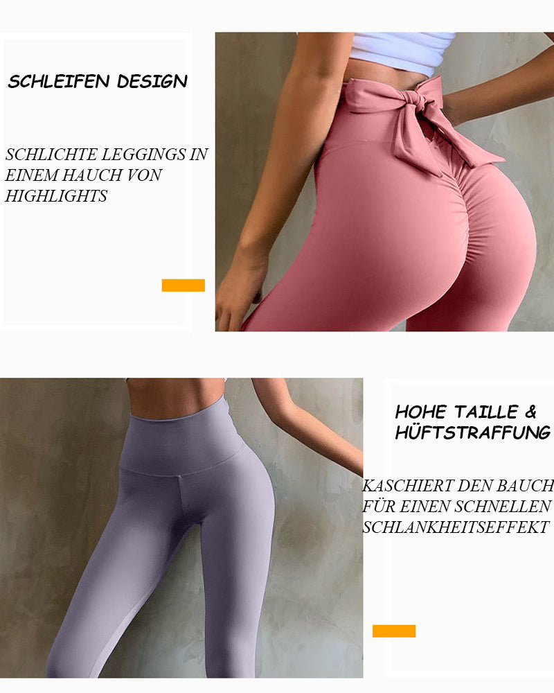 Stretchable Solid Color Yoga Pants with Back Bow for Po-Lifting
