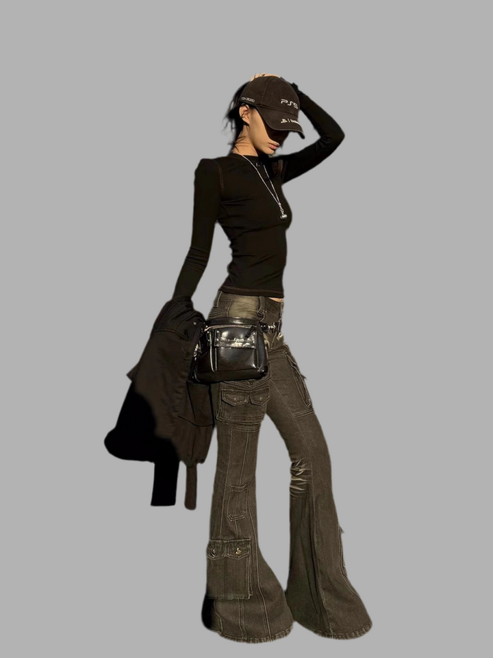 Low Waist Distressed Gothic Cargo Jeans