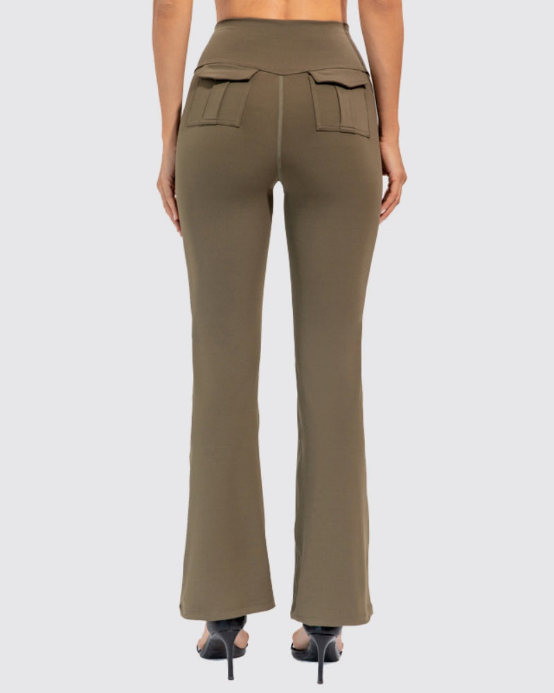 Peach High-Waisted Flared Yoga Pants for Stretch and Comfort - Hip Lift Design