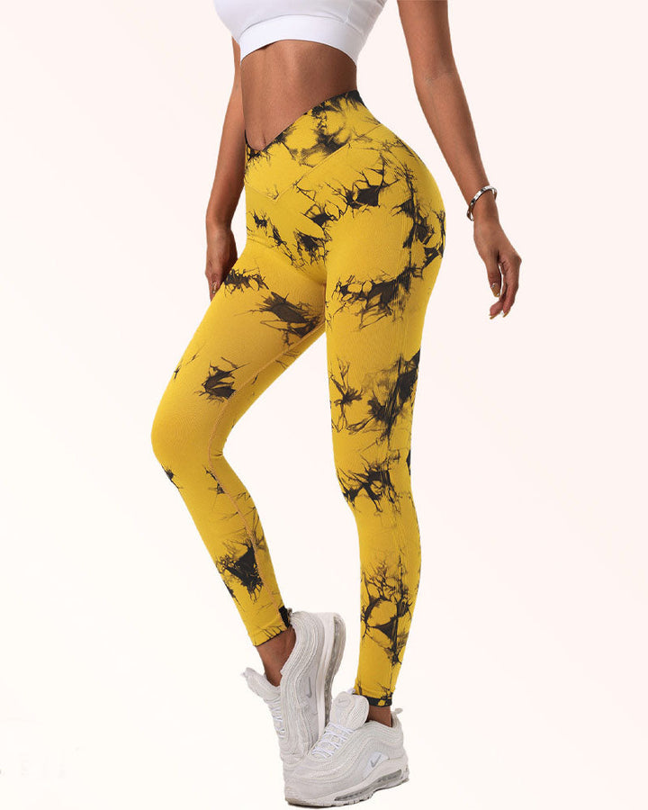 Seamless Tie-Dye Stretch Leggings with Tummy Control for Yoga and Sports