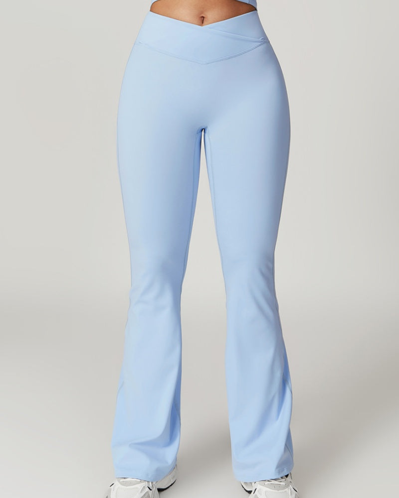 High-Waisted Crossover Flared Yoga Pants with Hip Lift and Quick-Dry Fabric