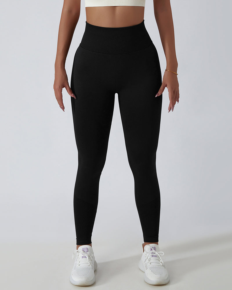High-Waisted Breathable Yoga Leggings with Seamless PO-Lift Knit Design
