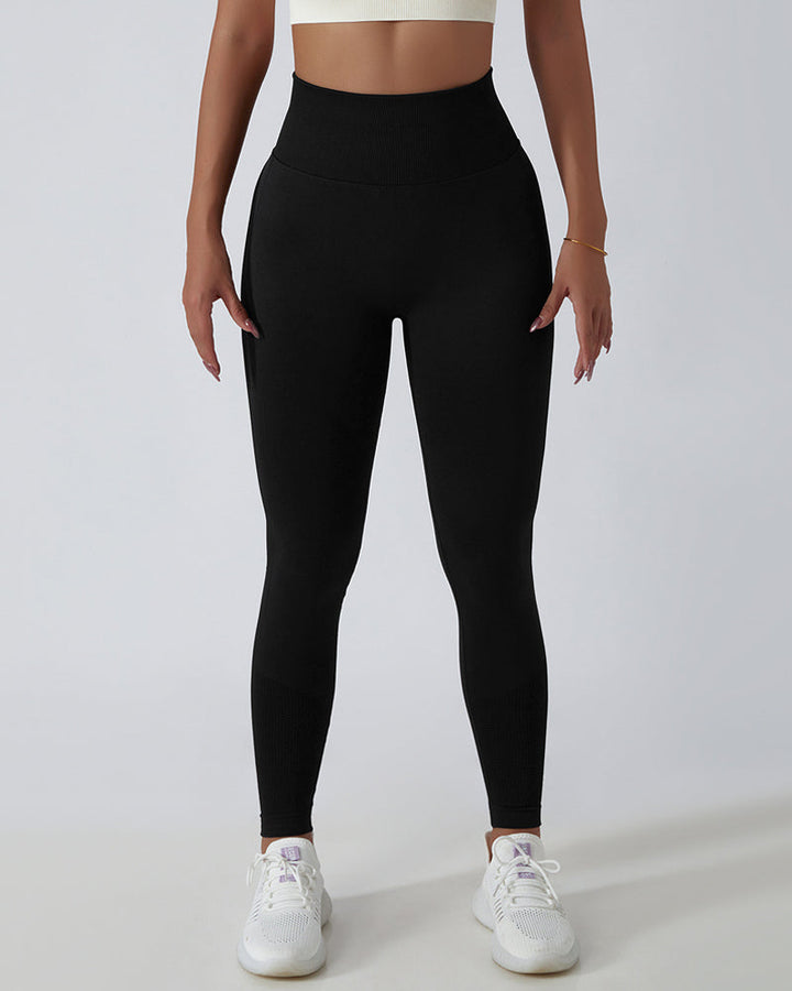 High-Waisted Breathable Yoga Leggings with Seamless PO-Lift Knit Design