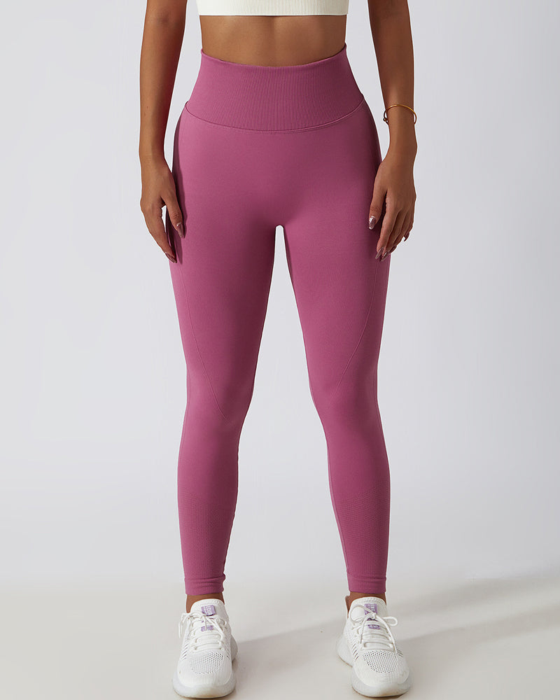 High-Waisted Breathable Yoga Leggings with Seamless PO-Lift Knit Design