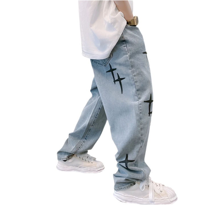 Printed American Baggy Wide Leg Jeans