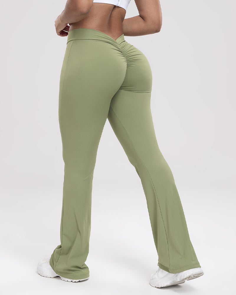 Flared Yoga Pants with Deep V Back - Squat-Proof Fitness Leggings