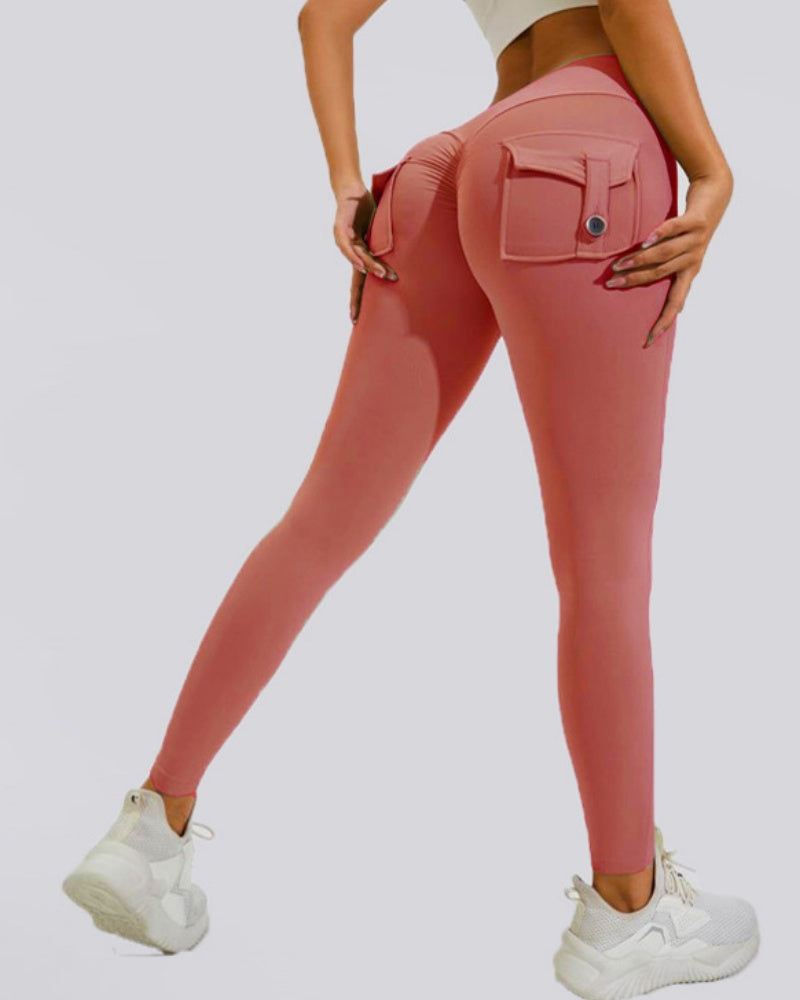 Peach Cargo Pocket Fitness Leggings