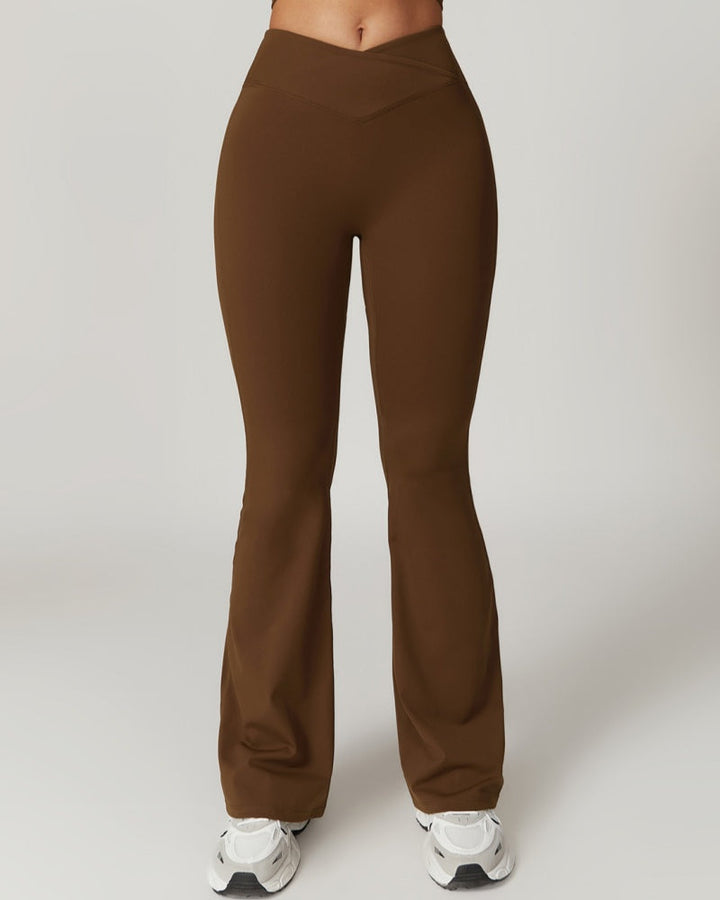 High-Waisted Crossover Flared Yoga Pants with Hip Lift and Quick-Dry Fabric