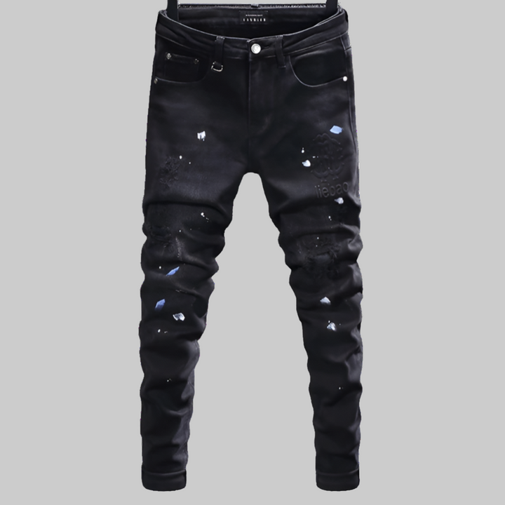 Retro Stretch Slim Fit Patched Ripped Jeans