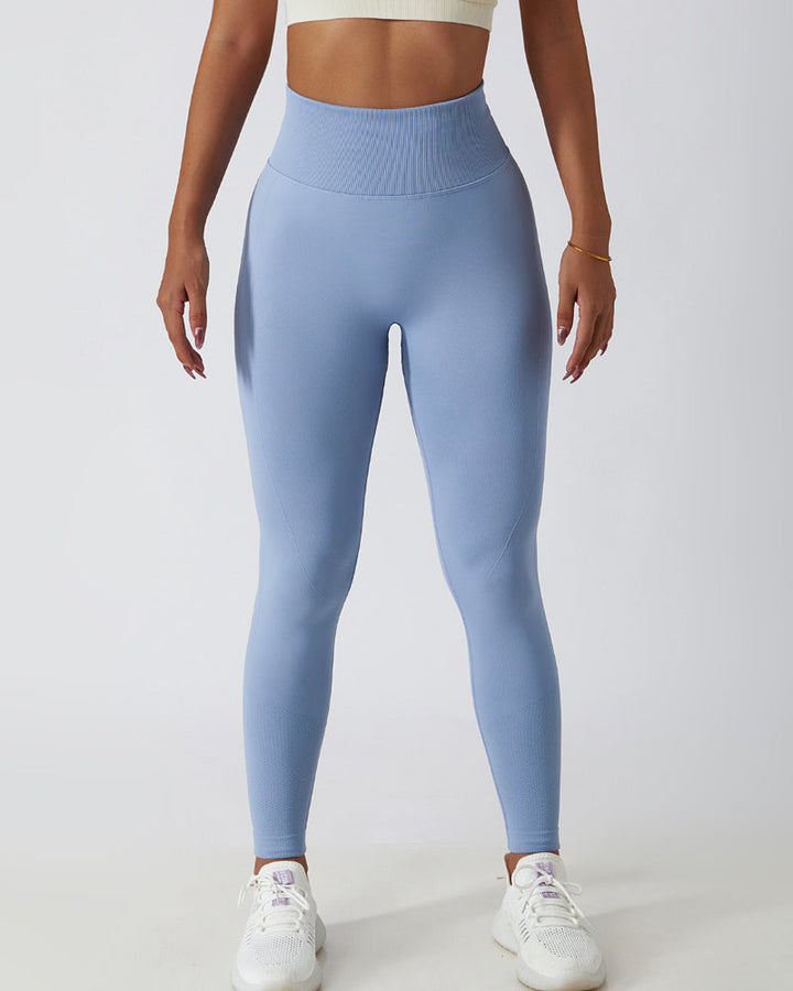 High-Waisted Breathable Yoga Leggings with Seamless PO-Lift Knit Design