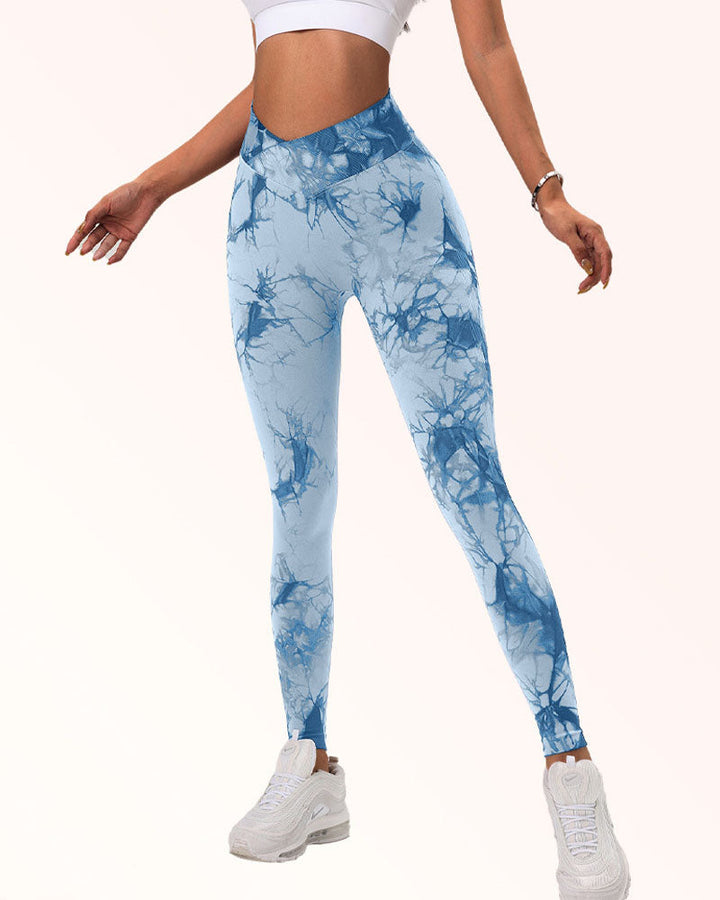 Seamless Tie-Dye Stretch Leggings with Tummy Control for Yoga and Sports