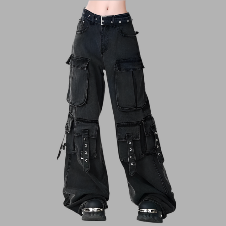 American Retro Multi-Pockets Cargo Jeans - Gothic