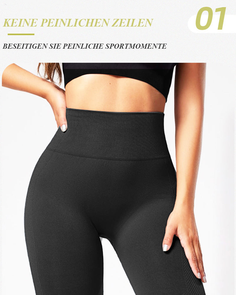 Seamless High-Waisted Striped Butt-Lifting Yoga Leggings with Scrunch Design
