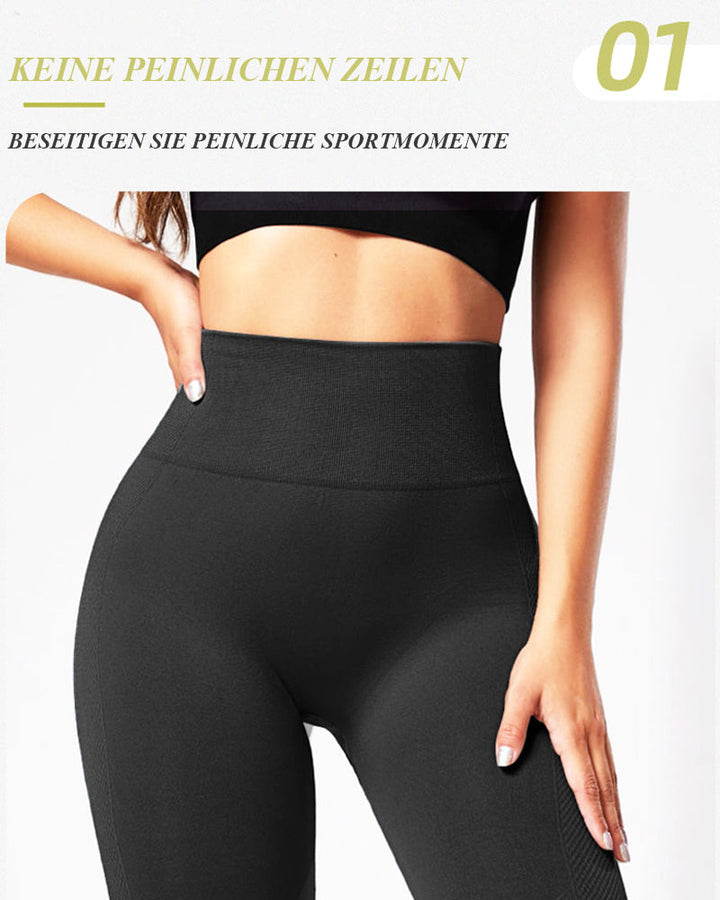 Seamless High-Waisted Striped Butt-Lifting Yoga Leggings with Scrunch Design