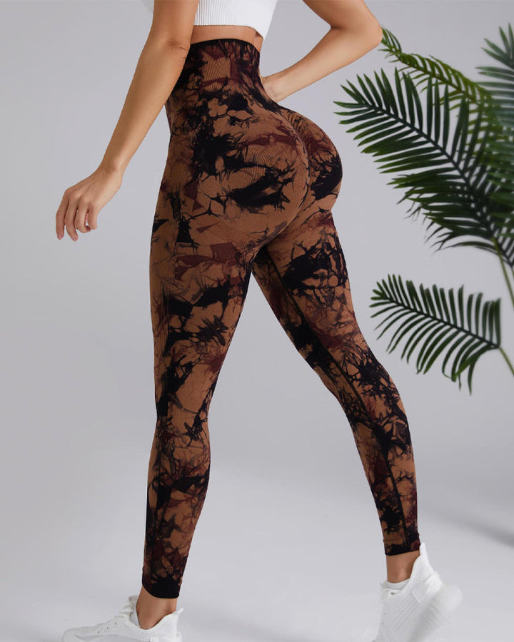 High-Stretch Tie-Dye Scrunch Butt Lifting Yoga Pants with Wideband Waist
