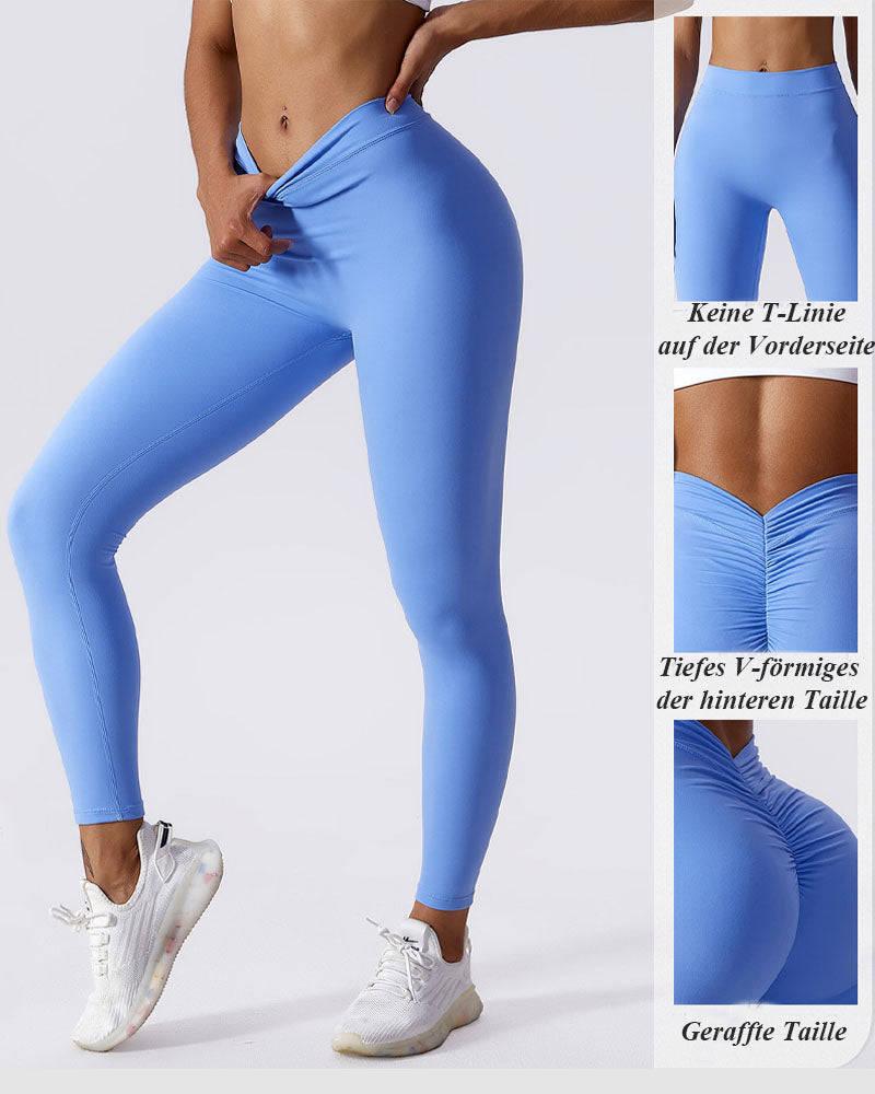 V-Back Pleated Yoga Pants for Shaping and Po-Lifting
